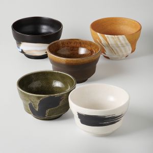 japanese 5 ceramic bowls set RAKU KAMA AN IPPUKU, 5 colors