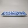 Plato japonés rectangular de cerámica, flores azules y blancas - HANA