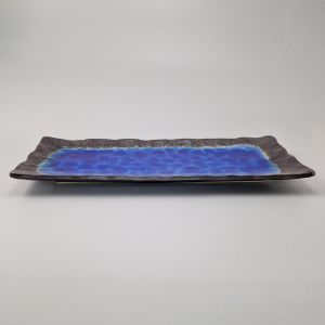 Large japanese rectangular sushi plate, SANMA SHINKAI, blue