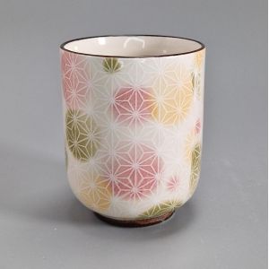 Japanese ceramic tea cup, white and colors - ASANOHA