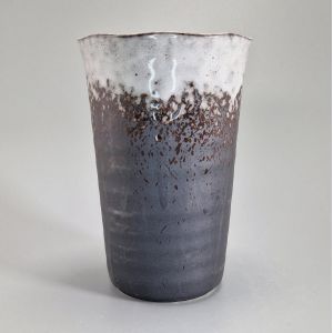 Japanese ceramic mazagran, black spotted white - HANTEN