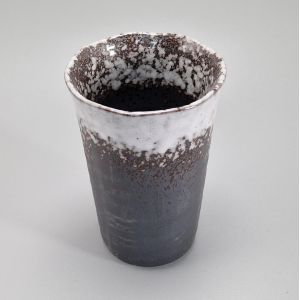 Japanese ceramic mazagran, black spotted white - HANTEN