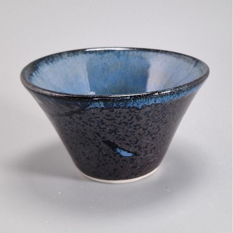 Japanese ceramic tea cup, blue black pearl effect, brown - Burūpāru kōka