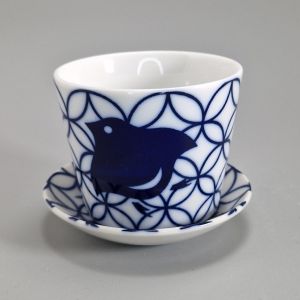 Teetasse aus Keramik mit Untertasse, weißer und blauer Vogel – AOI CHIDORI