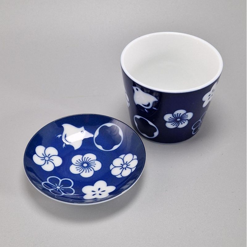 Tasse à thé en céramique avec soucoupe, bleu et fleurs - HANA CHIDORI