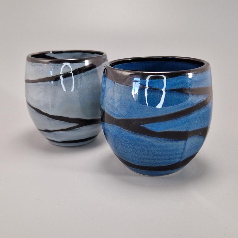 Dúo de tazas de té japonesas, SESHU UZU, gris y azul