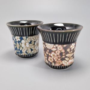 Set of 2 black ceramic Japanese cups - HANA PATTA