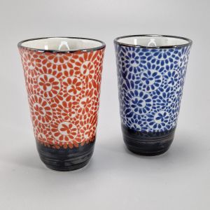 dúo de copas japonesas, TAKO KARAKUSA, rojo y azul