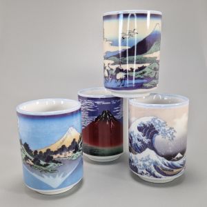 Set of 4 Japanese ceramic cups, landscapes, FUKEI