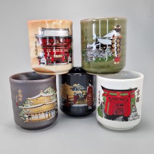 Set of 5 Japanese ceramic tea cups, traditional patterns - DENTO