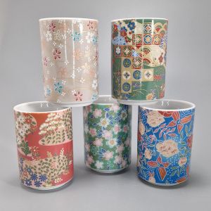 Set of 5 Japanese ceramic tea cups - KYO YUZEN YUGO