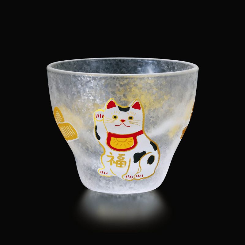 Bicchiere da sake giapponese con motivo gatto, GARASU MANEKINEKO