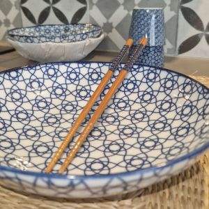 Assiette creuse à ramen japonaise bleue en céramique - JIOMETORI