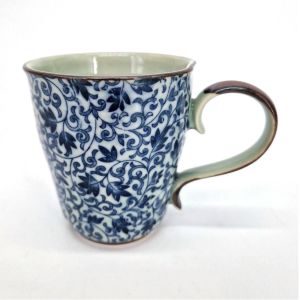 Tazza da tè giapponese con motivi floreali blu, KARAKUSA SARASA