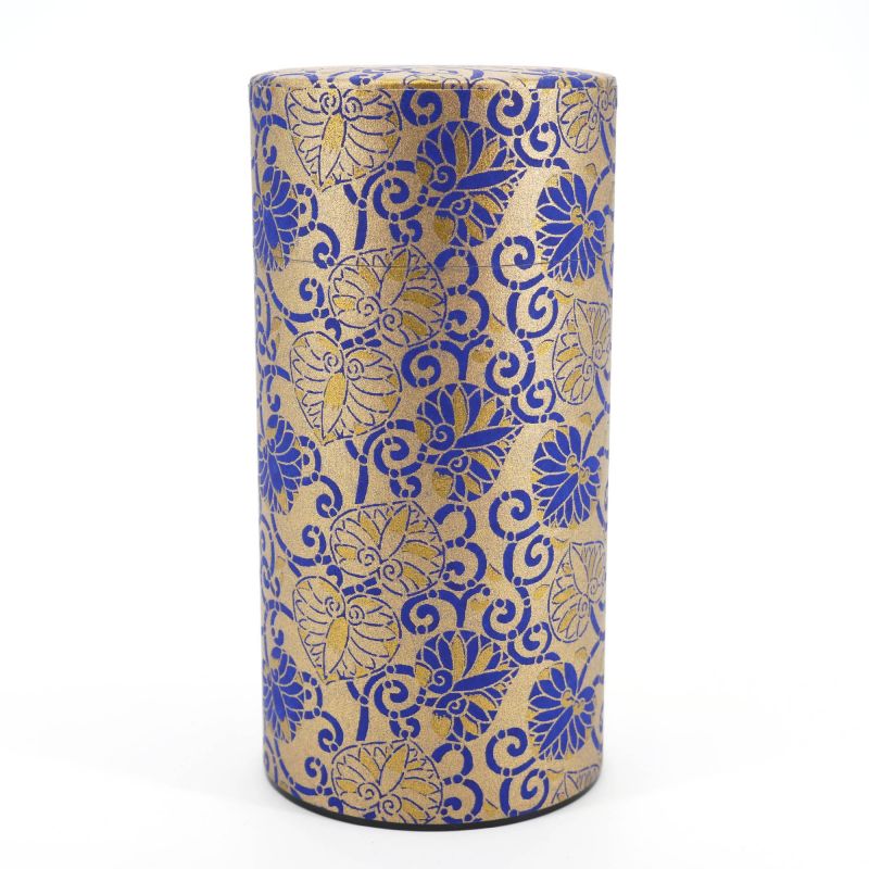 Caja de té japonesa azul y oro en papel washi - KINAOHANA - 200gr