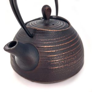 Tetera japonesa de hierro fundido color cobre de Japón, ITCHU-DO HAKEME + salvamanteles