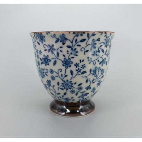 tasse japonaise en céramique motifs fleurs SUÎTO bleu