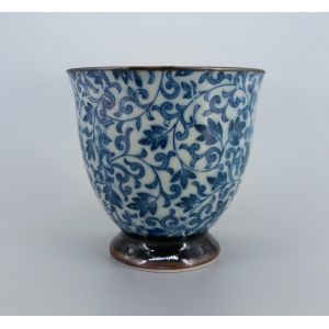 tasse japonaise en céramique motifs fleurs SUÎTO bleu- B