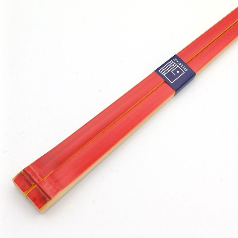 Paire de baguettes japonaises en bambou, rouge, AKANURI Kakubashi tenbushi, 22.5 cm