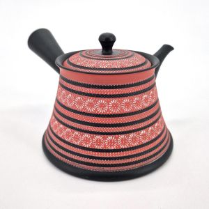 Schwarze und rote Tokoname-Teekanne mit Blumenmotiven Teruyuki Isobe, SAKURA, 260 cc