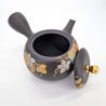 Japanische Kyusu-Teekanne aus schwarzem Tokoname-Ton mit Traubenmuster, Budō, 270 cl