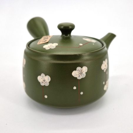 Théière kyusu japonaise en céramique marron et verte, Sakura, 0.370lt