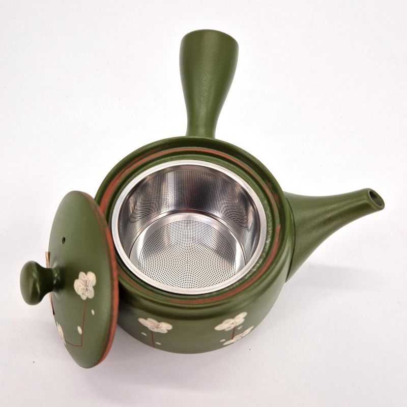 Tetera japonesa kyusu de cerámica marrón y verde, Sakura, 0,370 lt