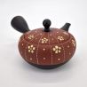 Japanese kyusu teapot in red and black tokoname clay, HANA pattern, 270cl