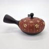 Théière kyusu japonaise en terre tokoname rouge et noire motif HANA, 270cl