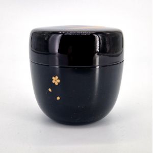 Japanese black natsume tea caddy in traditional pattern resin, KODAIJI, 40g