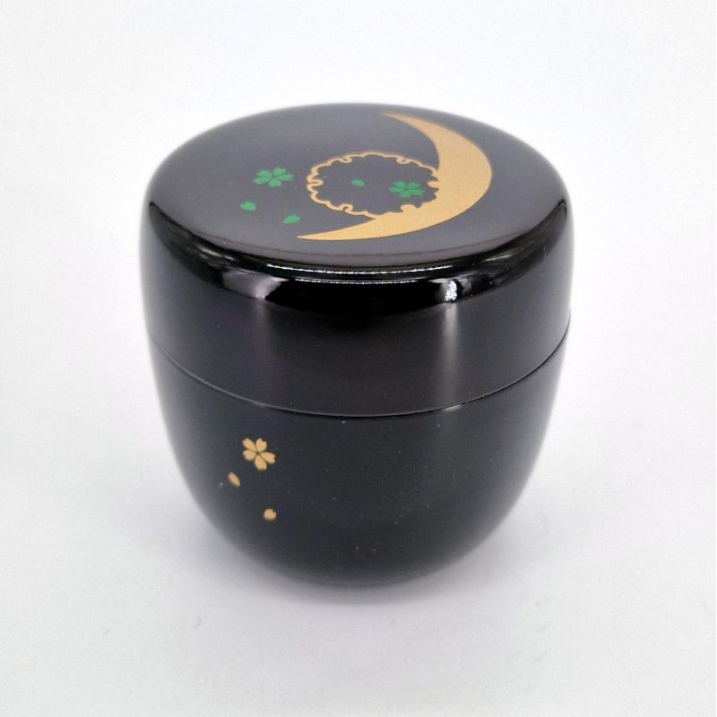 Boîte à thé japonaise natsume noire en résine motif traditionnel, KODAIJI, 40g 