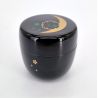 Japanese black natsume tea caddy in traditional pattern resin, KODAIJI, 40g