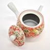 Japanese ceramic kyusu teapot, white with pink flowers, PINKU NO HANA