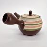 Japanese kyusu teapot tokoname brown pink and green line patterns, SUTORAIPO, 350 cc