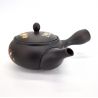 Japanese kyusu teapot in black tokoname clay with gourd pattern, HYOTAN, 33 cl