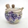 Japanese kyusu teapot in gray earthenware with purple flower pattern, Murasaki no hana, 420 cc