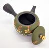 Japanese kyusu teapot in black and green tokoname clay with fern pattern, SHIDA, 320 cc