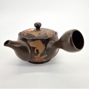 Teiera giapponese kyusu in argilla nera con motivo tokoname GINKGO MOMIJI, 280 cc