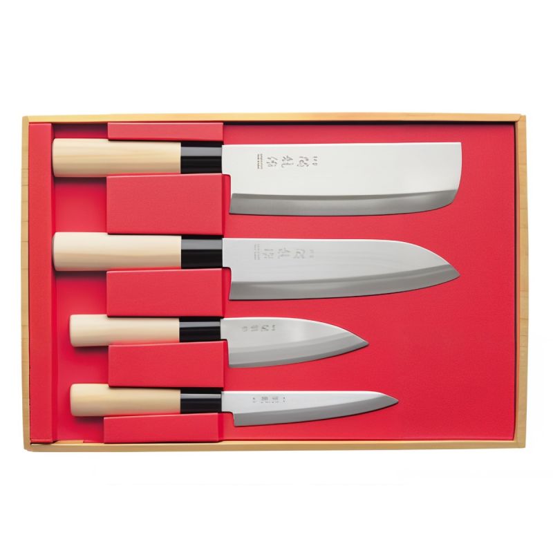 Scatola da 4 coltelli giapponesi Santoku Nakiri Sashimi Deba - - SEKIRYU