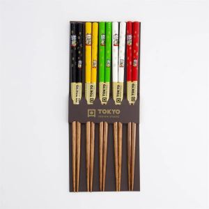 5 colors japanese chopsticks set in wood cats MANEKINEKO