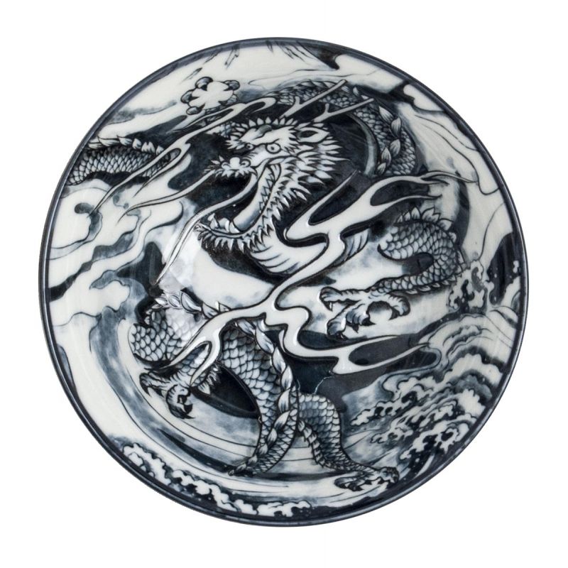 Tazón de cerámica japonesa para ramen RYU dragón, azul y blanco