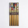 Set de baguettes japonaises 5 coloris en bois chats MANEKINEKO