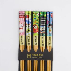 Set of wooden chopsticks, 5 colors, Kawaii