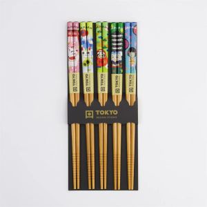 Set of wooden chopsticks, 5 colors, Kawaii