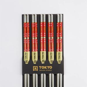 Juego de 5 palillos japoneses en acero inoxidable.