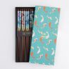 Set of wooden chopsticks, 5 colors, KOI patterns