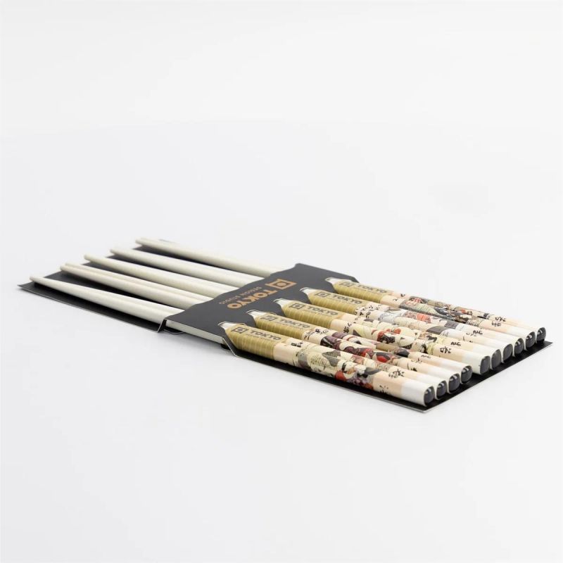 Set of 5 Japanese chopsticks - Erotic Shunga white