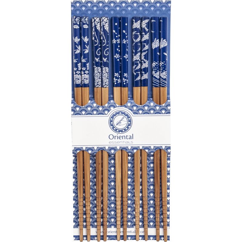 Set de 5 paires de baguettes japonaises motifs bleus