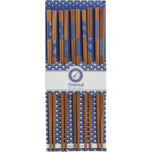 Set of 5 pairs of Japanese chopsticks with blue patterns