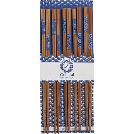 Set mit 5 Paar japanischen Essstäbchen mit blauen Mustern